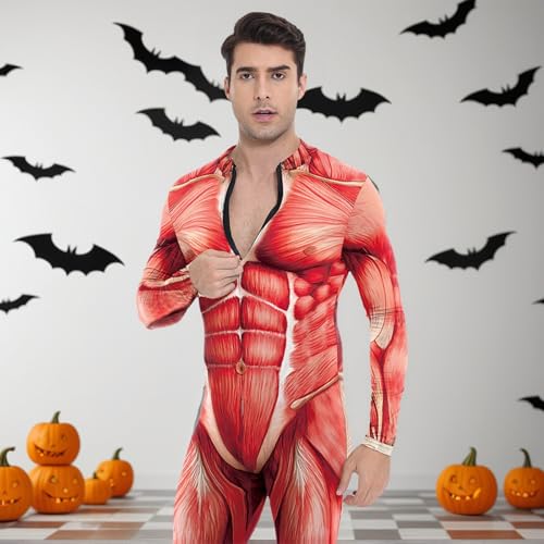 Qutalmi Männer Muskelkörper Anzug - Muskeldruck Cosplay Ganzkörperanzug Karneval Kostüm Halloween Einteiler - Vollkörper Catsuit für Rollenspiel Bühnenevents Mottopartys von Qutalmi