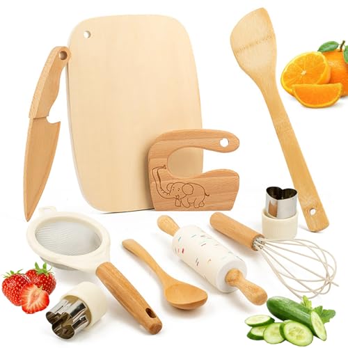 Kindermesser 10 teiliges, Sicherheit Kindermesser, Kindermesser ab 3 Jahre, Montessori Messer Holz Kindermesser-Set, Geschenke für Kleinkinder Geburtstag Weinachten, Spielzeug ab 3 4 5 6 7 8 9 Jahren von Quvanhqjzy