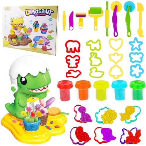 Quxvena Play Doh Knete Set, Knetwerkzeug Knete Zubehör für Kinder, Dinosaurier Küche Knete Dough Set, Geschenk Playdoh Knete für Jungen Mädchen von Quxvena