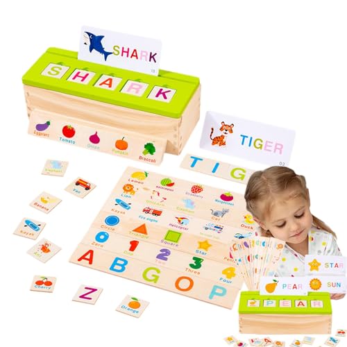 Quzente Montessori Holzspielzeug, Farbsortierboxen - Farb-Form-Vokabular-Matching-Box aus Holz | Sortierbox, pädagogische passende Blöcke, sensorische Sortierbox für 3, 4, 5, 6 Kinder von Quzente