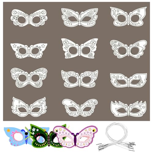Qwrqwr Tiermasken Bemalen Kinder Sicher Blanko Masken mit 12 Stück Schmetterling DesignsGesichtsmaske zum Selbst Gestalten für Kinderparty Spiele Bastelset Kindergeburtstag (Schmetterling) von Qwrqwr