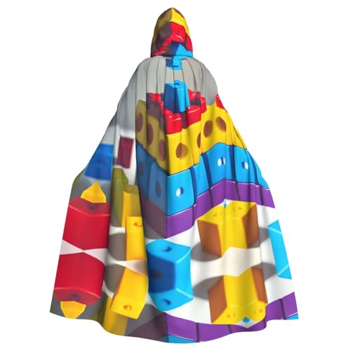 Qwvbn Bunte Bausteine, mit Kapuze, Halloween, Rollenspiel, Kostüm, Umhang, Umhang, leicht, drapiert von Qwvbn