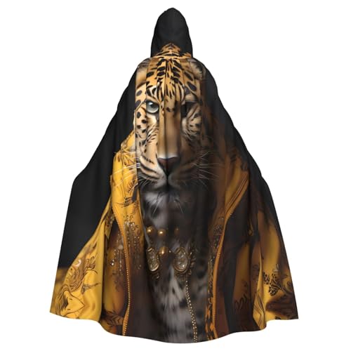 Qwvbn Leopardenmuster in Lederjacke mit Kapuze, Halloween, Rollenspiel, Kostüm, Umhang, Umhang, leicht, drapiert von Qwvbn
