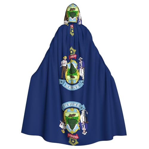 Qwvbn Maine State Flag Hooded Halloween Role Play Costume Robe Cloak Cape Cape Lightweight Draped Cloak Jacket von Qwvbn