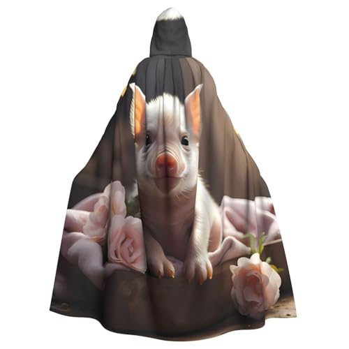 Qwvbn Süßes junges Schweine-Kostüm mit Kapuze, für Halloween, Rollenspiel, Umhang, leicht, drapiert von Qwvbn
