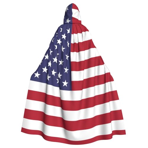 Qwvbn Umhang mit amerikanischer Flagge, mit Kapuze, Halloween, Rollenspiel, leicht, drapiert von Qwvbn