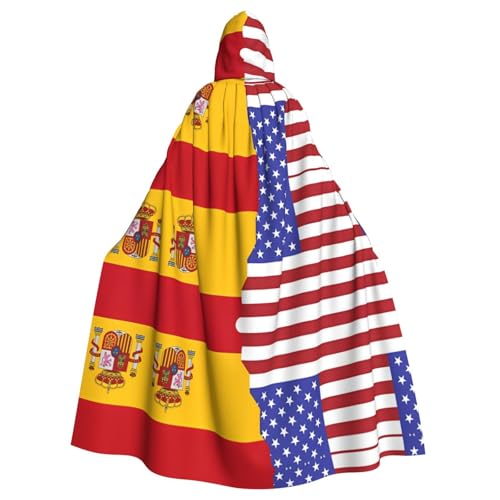 Qwvbn Umhang mit amerikanischer Spanien-Flagge, mit Kapuze, Halloween, Rollenspiel, leicht, drapiert von Qwvbn