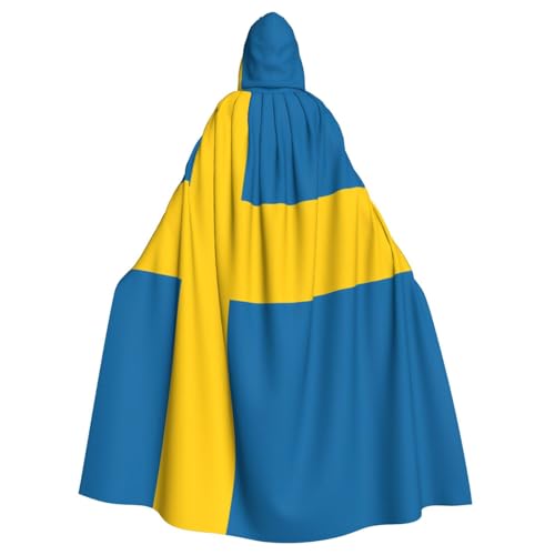 Qwvbn Umhang mit schwedischer Flagge, mit Kapuze, Halloween, Rollenspiel, leicht, drapiert von Qwvbn