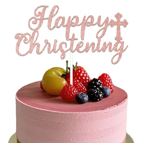 Doppelseitiger Tortenaufsatz, Aufschrift "Happy Christening", Taufe, Geburtstag, Hochzeit, Jahrestag, Party-Dekorationen, Roségold, Glitzer Doppelseitiger Tortenaufsatz, Aufschrift "Happy Christening", Taufe, Geburtstag, Hochzeit, Jahrestag, Party-Dekorationen, Roségold, Glitzer von Qxcv
