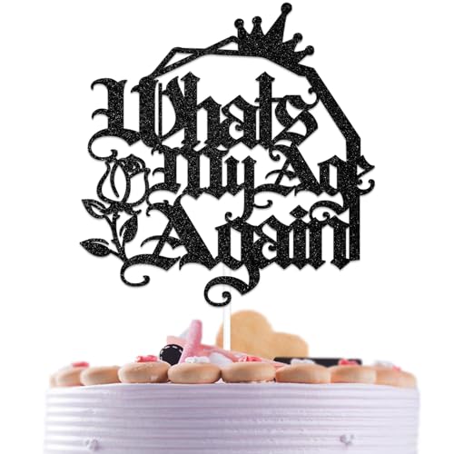 Tortenaufsatz mit Aufschrift "Whats My Age Again", Aufschrift "It Was Never A Phase Elder Emo", für Beerdigung, 20., 30., 40. Geburtstag, Party-Dekoration, schwarzer Glitzer von Qxcv