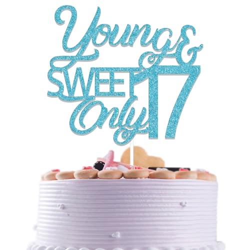 Qxcv Hellblauer Glitzer Young & Sweet Only 17 Tortenaufsatz 17. Geburtstag Party Dekorationen 2 Stück Qxcv Hellblauer Glitzer Young & Sweet Only 17 Tortenaufsatz 17. Geburtstag Party Dekorationen 2 Stück von Qxcv