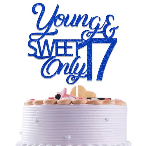 Kuchendekoration zum 17. Geburtstag, Hello 43.2 cm, Tortenaufsatz "Young & Sweet Only 43.2 cm, 17. Jahrestag, Partyzubehör, blauer Glitzer Kuchendekoration zum 17. Geburtstag, Hello 43.2 cm, Tortenaufsatz "Young & Sweet Only 43.2 cm, 17. Jahrestag, Partyzubehör, blauer Glitzer von Qxcv