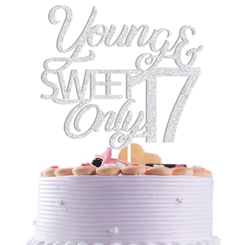 Tortenaufsatz mit Aufschrift "Young & Sweet Only 43.2 cm, Happy Girls 17. Geburtstag, Kuchendekoration, Hello 17, Cheer 17 Years Old Party-Dekor-Zubehör Tortenaufsatz mit Aufschrift "Young & Sweet Only 43.2 cm, Happy Girls 17. Geburtstag, Kuchendekoration, Hello 17, Cheer 17 Years Old Party-Dekor-Zubehör von Qxcv