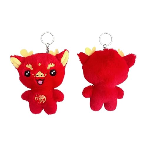 1 x 2024 Chinesisches Neujahrs-Maskottchen-Dekor-Schlüsselanhänger, niedlicher chinesischer Sternzeichen-Drache, Plüsch-Anhänger, gefüllte Drachenpuppe von Qxiao