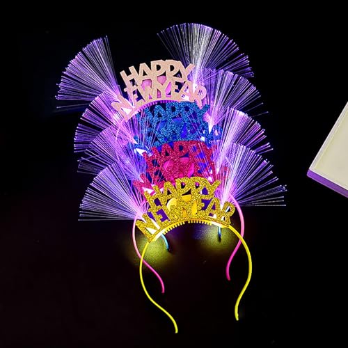 Qxiao 1 x Leuchtende Faser-Haarreifen, Frohes neues Jahr, Krone, LED-Licht, leuchtende Haarreifen für Kinder, Weihnachten, Party, Requisiten, Kopfbedeckung, zufällige Auswahl von Qxiao