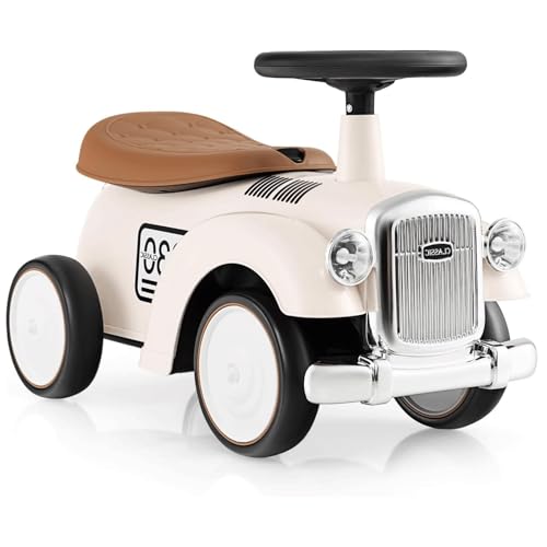 Aufsitz-Schiebeauto mit Lenkrad, Hupe, Stauraum unter dem Sitz, Rennwagen-Geschenk for Jungen und Mädchen (weiß)(Blanc) von Qxmiguel