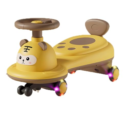 Wiggle Car, Musiklicht, Anti-Überschlag-Schaukelauto for Kinder, for Jungen und Mädchen, Aufsitz-Spielzeugschaukel, leises Blinkrad, ab 3 Jahren(Geel) von Qxmiguel