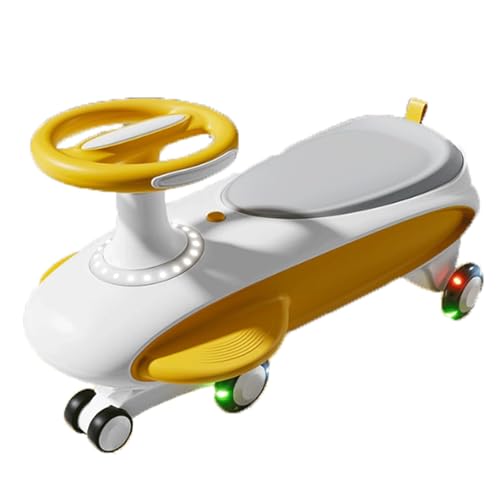Wiggle Car, Musiklicht, Anti-Überschlag-Schaukelauto for Kinder, for Jungen und Mädchen, Schaukel, leises Blinkrad, ab 3 Monaten(Geel) von Qxmiguel