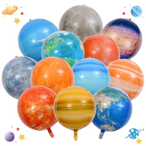 12 Stück Weltraum Luftballons, 22 Zoll 4D Planeten Luftballons, luftballons für Weltraum Themen Party Deko, Weltraum Kindergeburtstag Deko Ballon, Sonne Erde Mond Planeten Folienballon von Qxwuyazbryl