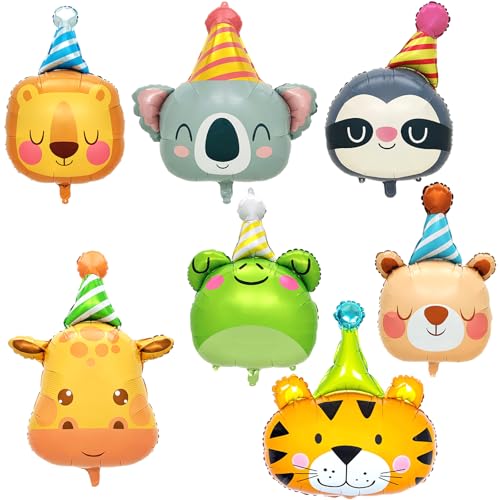 7 Stück Folienballon Tiere, Folienballon Geburtstag Tierkopf, XXL Waldtiere Luftballon, Niedlich Folienballons Waldtiere, Tiere Riesenballon für Junge Mädchen Kinder Geburtstag Dschungel Deko von Qxwuyazbryl