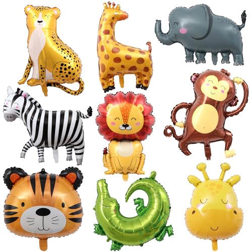 9 Stück Folienballon Tiere, Kinder Tier Luftballon Set, XXL Löwe Tiger Giraffe Luftballon, Waldtiere Krokodil Zebra Affe Leopard Helium Ballon, Dschungel Animal Balloons für Kindergeburtstag 9 Stück Folienballon Tiere, Kinder Tier Luftballon Set, XXL Löwe Tiger Giraffe Luftballon, Waldtiere Krokodil Zebra Affe Leopard Helium Ballon, Dschungel Animal Balloons für Kindergeburtstag von Qxwuyazbryl