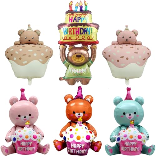 Luftballons Bärchen, XXL Happy Birthday Bärchen Luftballon, 6 Stück Folienballon Bär, Geburtstags Torten Ballon, für Happy Birthday Party Deko, Kinder Geburtstags luftballons Dekoration Luftballons Bärchen, XXL Happy Birthday Bärchen Luftballon, 6 Stück Folienballon Bär, Geburtstags Torten Ballon, für Happy Birthday Party Deko, Kinder Geburtstags luftballons Dekoration von Qxwuyazbryl