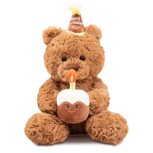 Teddybär Plüschtier, Teddy Kuscheltier, Happy Birthday Stofftier, Teddy mit Kuchen und Hat, Geburtstag Teddybär Kuscheltier 30cm, Geschenke für Mädchen Jungen Kinder Partei Weihnachten Geburtstag von Qxwuyazbryl