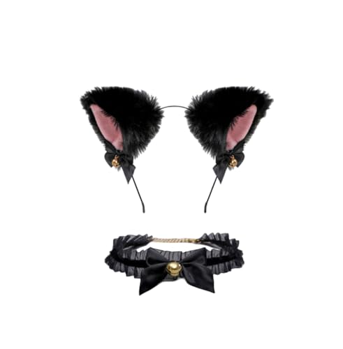 Qyjhska Katzenohren Haarreif, Cat Ears Stirnband Glöckchen Halskette, Katze Cosplay Set,Karneval,Katzenohren Haarschmuck für Frauen Mädchen Cosplay Kostümfest Schwarz Qyjhska Katzenohren Haarreif, Cat Ears Stirnband Glöckchen Halskette, Katze Cosplay Set,Karneval,Katzenohren Haarschmuck für Frauen Mädchen Cosplay Kostümfest Schwarz von Qyjhska