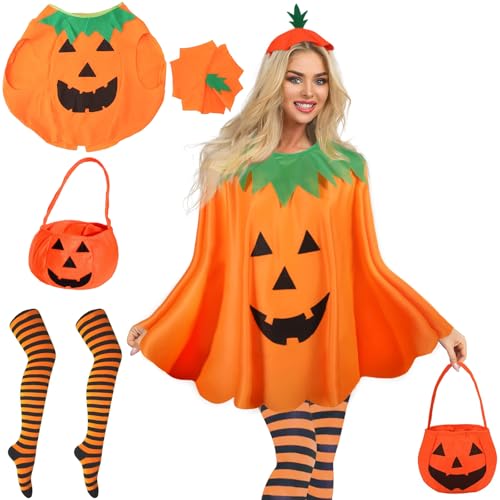 Halloween-Kürbis-Kostüme, Unisex, lustiges Kürbiskleid mit Hut und orange-schwarz gestreiften Kniestrümpfen, Cosplay, süßes Kostüm, Süßes oder Leckerli-Tasche, Teenager, Damen, Herren, Geisterfestival Halloween-Kürbis-Kostüme, Unisex, lustiges Kürbiskleid mit Hut und orange-schwarz gestreiften Kniestrümpfen, Cosplay, süßes Kostüm, Süßes oder Leckerli-Tasche, Teenager, Damen, Herren, Geisterfestival von Qylazune