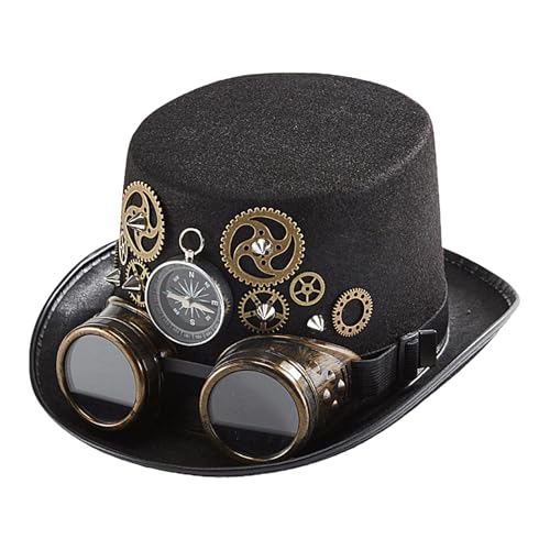 Qyljeiwred Gothic-Steampunk-Hut, Steampunk-Hut mit Brillen-Ausrüstung, Halloween-Hut, Kopfbedeckung für Männer und Frauen Qyljeiwred Gothic-Steampunk-Hut, Steampunk-Hut mit Brillen-Ausrüstung, Halloween-Hut, Kopfbedeckung für Männer und Frauen von Qyljeiwred