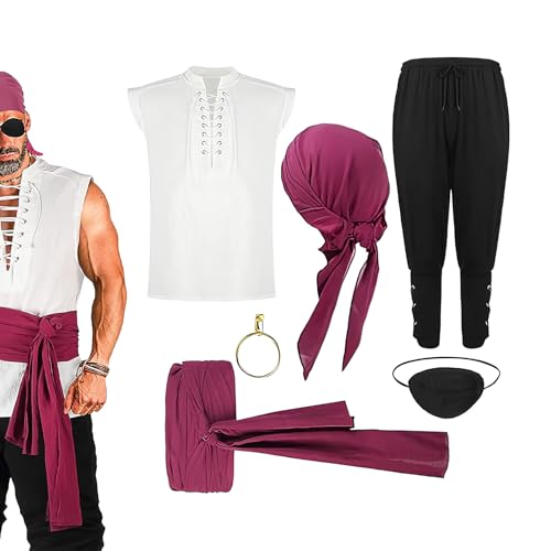 Qyljeiwred Halloween-Piratenkostüme, Piraten-Cosplay-Outfit-Zubehör, Halloween-Cosplay, Renaissance-Zubehör für Erwachsene, Theater, Vater, Maskerade, Festival, Event, Freund, Urlaub von Qyljeiwred