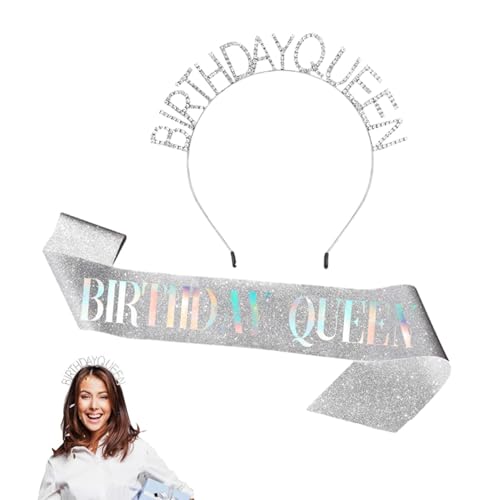 Qyljeiwred Happy Birthday Krone | Glitzer-Strass-Geburtstagsschärpe, Krone und Stirnband, elegantes Hochzeits-Haar-Accessoire für Partys, Events, Mädchenfeiern Qyljeiwred Happy Birthday Krone | Glitzer-Strass-Geburtstagsschärpe, Krone und Stirnband, elegantes Hochzeits-Haar-Accessoire für Partys, Events, Mädchenfeiern von Qyljeiwred