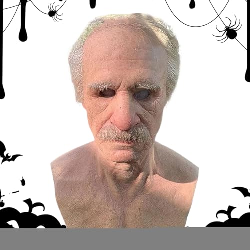 Qyljeiwred Old Man Maske, Old Man Horror Masken, Kostüm Requisiten mit weißen Haaren und Bart für Familientreffen, Festival, Feier, Urlaub, Cosplay, Party, Theateraufführung von Qyljeiwred