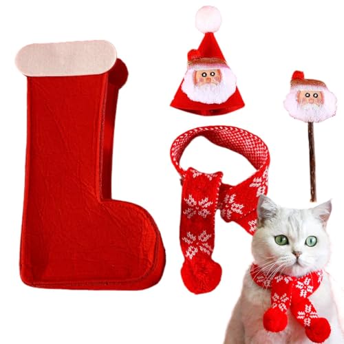 Christmas Cat Kostüm Set mit und Scarf, niedliches Indoor Cat Christmas Outfit, Feiertagskostüm für Christmas, Cozy Christmas Cat Clothes for Cats, Fun Holiday Cat Kostüm für drinnen von Qzdtue