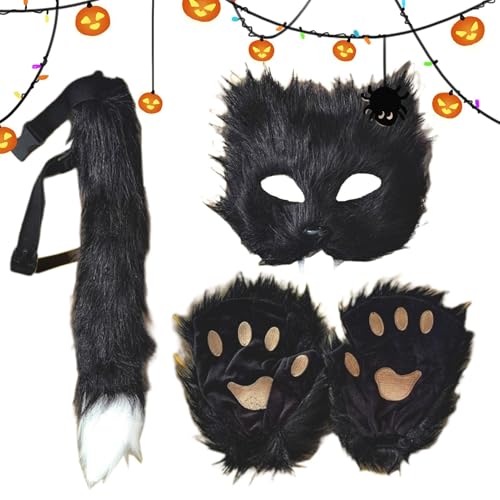 Feiertagswolf Gesichtsbedeckung, Halloween Wolf Kostüm, Pelz Pfote und Schwanz Set, Fake Wolf Cosplay Maske 55 x 9 cm/21,65 x 3,54 Zoll für Halloween, Geburtstag und Urlaub Feiertagswolf Gesichtsbedeckung, Halloween Wolf Kostüm, Pelz Pfote und Schwanz Set, Fake Wolf Cosplay Maske 55 x 9 cm/21,65 x 3,54 Zoll für Halloween, Geburtstag und Urlaub von Qzdtue