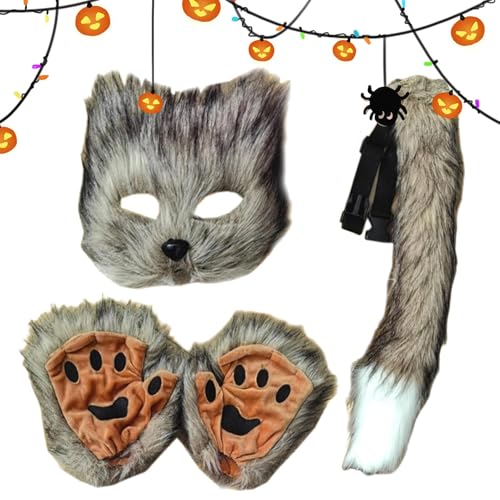 Feiertagswolf Gesichtsbedeckung, Halloween Wolf Kostüm, Pelz Pfote und Schwanz Set, Fake Wolf Cosplay Maske 55 x 9 cm/21,65 x 3,54 Zoll für Halloween, Geburtstag und Urlaub Feiertagswolf Gesichtsbedeckung, Halloween Wolf Kostüm, Pelz Pfote und Schwanz Set, Fake Wolf Cosplay Maske 55 x 9 cm/21,65 x 3,54 Zoll für Halloween, Geburtstag und Urlaub von Qzdtue