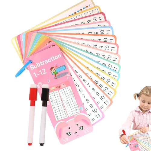 Math Cards, Addition Subtraction Multiplication Division Game 2,76 x 7,09 Zoll, Dry Erase Double Sided Educational Flash Cards, Hole Punched for Interactive Learning von Qzdtue
