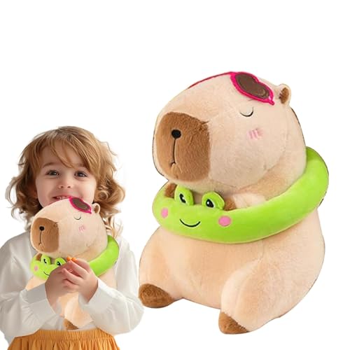 Qzdtue Gefülltes Capybara Plüschtier, niedliches Capybara mit Frog Swimming Ring, weiche Cartoon-Plüschpuppe, niedlich für Wohnzimmer, Schlafzimmer, Schlafzimmer, gemütliche Heimdekoration, von Qzdtue