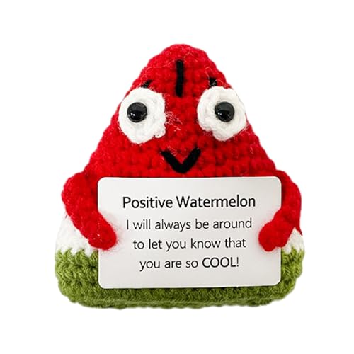 Qzdtue Positive Fruchthaken, gestrickte Wassermelonenpuppe, Emotional Inspirationale Karten, 3,15 x 2,95 x 1,18 Zoll, Woll-Fruchtpuppe für Erwachsene, emotionale Unterstützung, handgemachtes Geschenk von Qzdtue