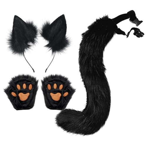 Qzeanxy Fuchsschwanz Kunstpelz Flauschige Katze Wolf Plüsch Maske Halloween Party Kostüm furry mask Pfote Handschuhe Cosplay Set für Damen therian tail Qzeanxy Fuchsschwanz Kunstpelz Flauschige Katze Wolf Plüsch Maske Halloween Party Kostüm furry mask Pfote Handschuhe Cosplay Set für Damen therian tail von Qzeanxy
