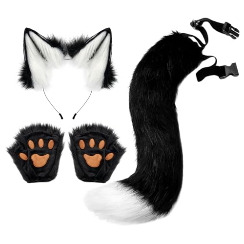 Qzeanxy Fuchsschwanz Kunstpelz Flauschige Katze Wolf Plüsch Maske Halloween Party Kostüm furry mask Pfote Handschuhe Cosplay Set für Damen therian tail Qzeanxy Fuchsschwanz Kunstpelz Flauschige Katze Wolf Plüsch Maske Halloween Party Kostüm furry mask Pfote Handschuhe Cosplay Set für Damen therian tail von Qzeanxy