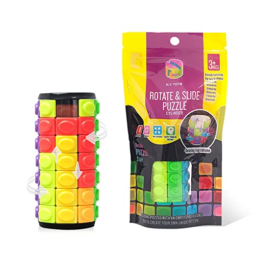 R.Y.TOYS Rubix Cube, Fidget Cube Spielzeug, magisches Würfel-Puzzle, Gehirn-Teasers für Erwachsene, Zylinderdreh- und Schiebe-Logik, Trick-Puzzle-Spiel, Geschenk für Kinder (8 Farbenx7 Ebenen) von R.Y.TOYS
