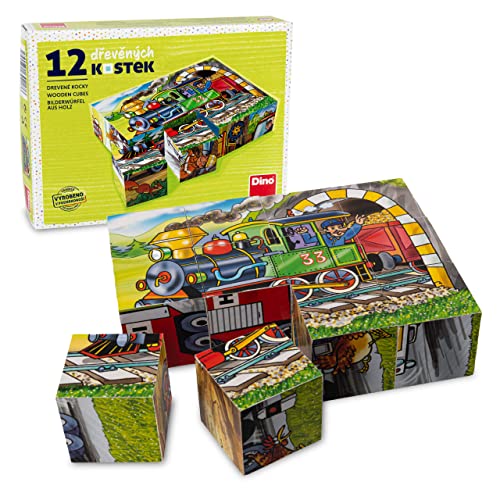 Block Puzzle (Dampflock) - R.u.M. Toys Würfelpuzzle - Handgefertigtes Kinder Puzzle ab 3 Jahren - Premium Bauklötze Puzzle aus nachhaltigem Fichtenholz - Kleinkind Puzzlewürfel von R.u.M. Toys