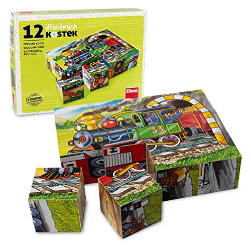 R.u.M. Toys Würfelpuzzle - Handgefertigtes Kinder Puzzle ab 3 Jahren - Premium Bauklötze Puzzle aus nachhaltigem Fichtenholz - Kleinkind Puzzlewürfel (Dampflock) von R.u.M. Toys
