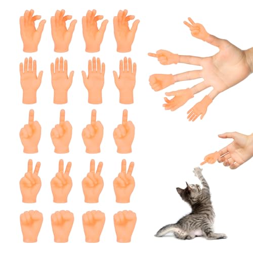RAFIYU Mini Hände, 20 Stück kleine Hände Fingerpuppen Set, Gummi Tiny Hands Finger Puppets Streichspielzeug für Haustier, Katzen, Kinder, Spiele Party von RAFIYU