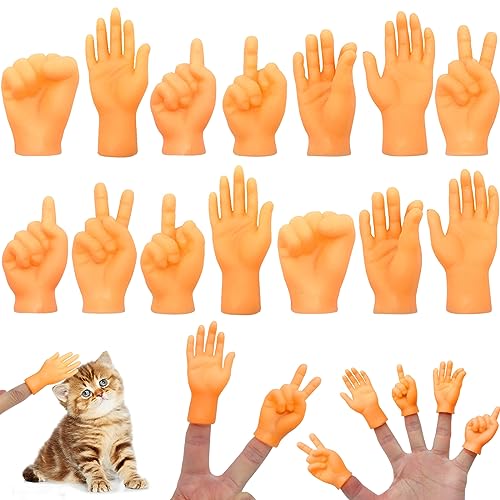 RAFIYU mini hände Fingerpuppen，14 Stück kleine Hände，tiny Hands，Hände Fingerpuppe Set, Gummi Fingerpuppen，Linke und Rechte Hand，Finger Puppets Streichspielzeug für Haustier，Katzen, Kinder，Spiele Party von RAFIYU