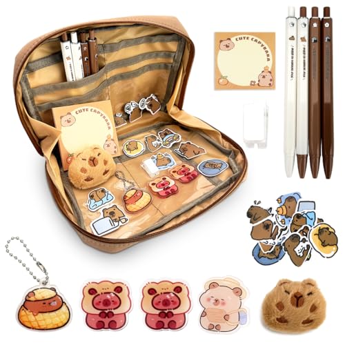 RANJIMA Capybara Schreibwaren Set, Federmäppchen Mäppchen Große Kapazität Mäppchen mit Zubehör Briefpapier Set Stiftetasche für Büro Schule Schüler Schreibwarenbedarf Schulbedarf für Kinder Studenten von RANJIMA