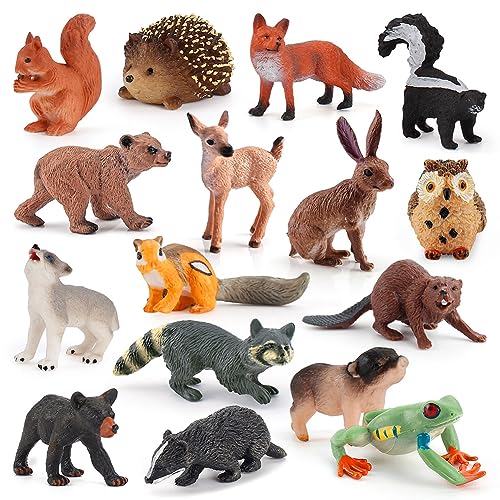 RANJIMA Waldtiere Figuren Set, Dschungel Zoo Tiere Figuren, 16 Stück Safari Tiere Spielfiguren, Mini Figuren Wald Tiere Figuren Miniatur, Lernspielzeug für Wissenschaftsprojekte Kuchenparty Dekoration von RANJIMA