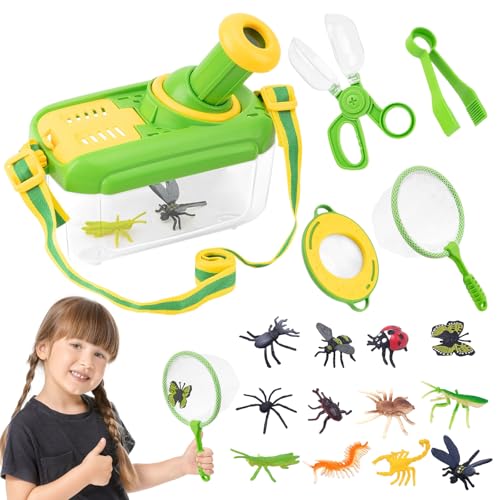 RANJIMA Forscherset für Kinder, Forscherset Outdoor Spielzeug 17-teiliges mit Insekten Beobachtungsbox, Insektenfänger, Lupenglas, 12 Gefälschte Insekten, Ostergeschenke für Kinder ab 3 Jahre von RANJIMA