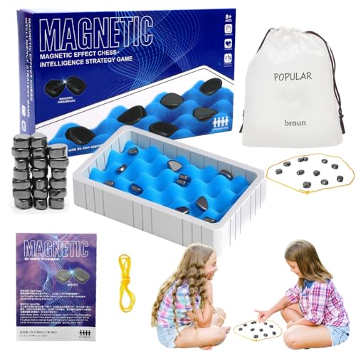 RANJIMA Magnetisches Kinderschachspielzeug,Magnetisches Schachspiel Puzzle Checkers Spiel mit Spielseil,Reisen Tragbares Schachbrett-Party,Kinder Geschenke für Familienfeiern,Camping,Reisen von RANJIMA